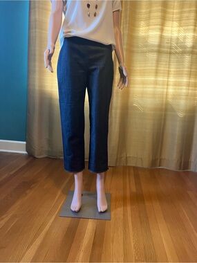 St. John Navy Cropped Straight-Leg Pants